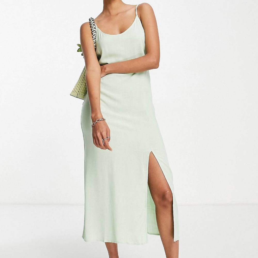 Linen cami midi dress with slit